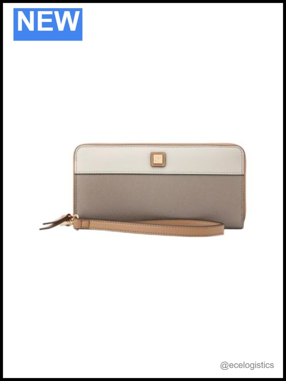 Zip Around Wristlet Clutch with 3 Compartments, Polyurethane with Cotton Blend